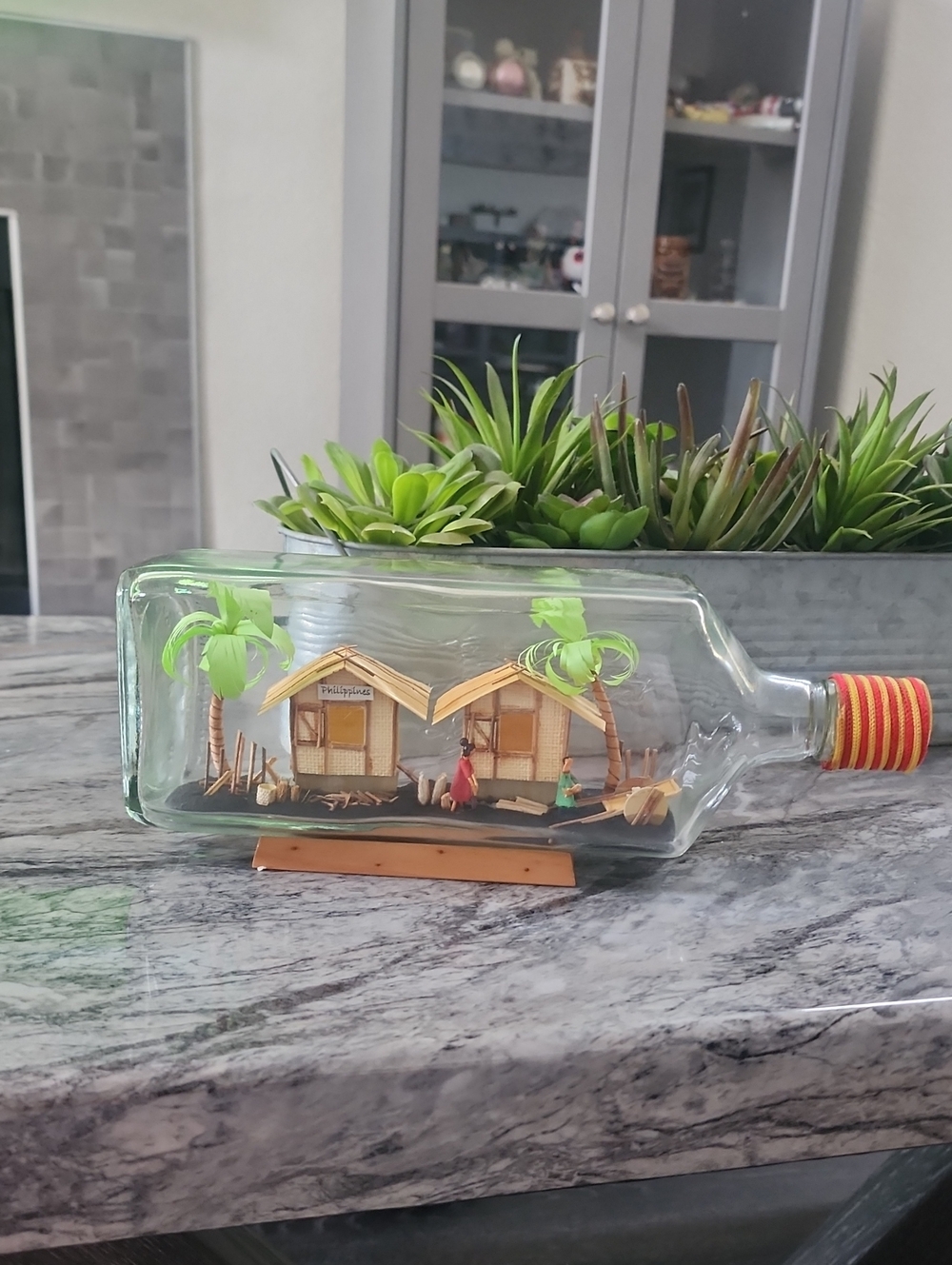 Phillippines Folk Art Diorama in a Whiskey Bottle, Vintage